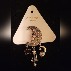 Free People Gold Celestial Moon Brooch